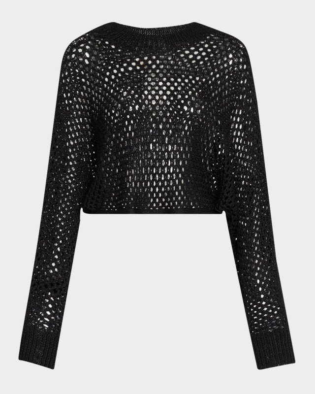 Hand Knit Mesh Dolman-Sleeve Crop Sweat